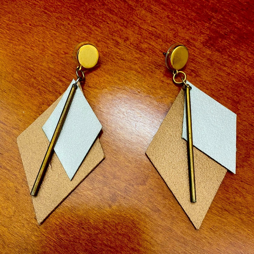 Leather two-toned contemporary earrings